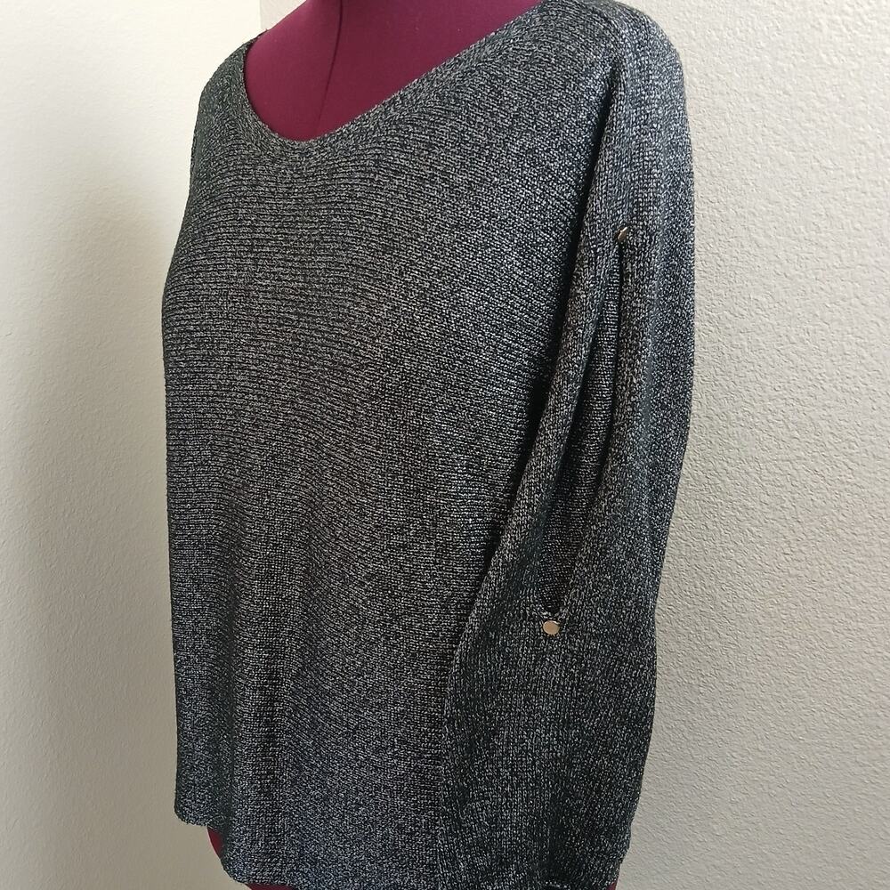 The Limited Metallic Open Arm Sweater XL black silver lightweight boat neck